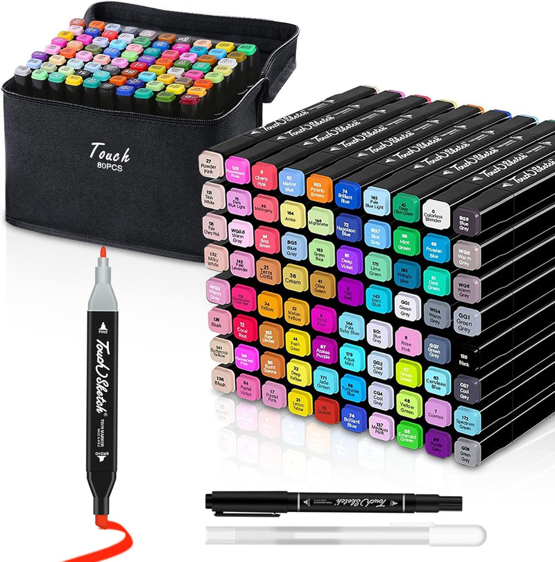 80 Colors Premium Dual Tip Markers Set with Carry Case