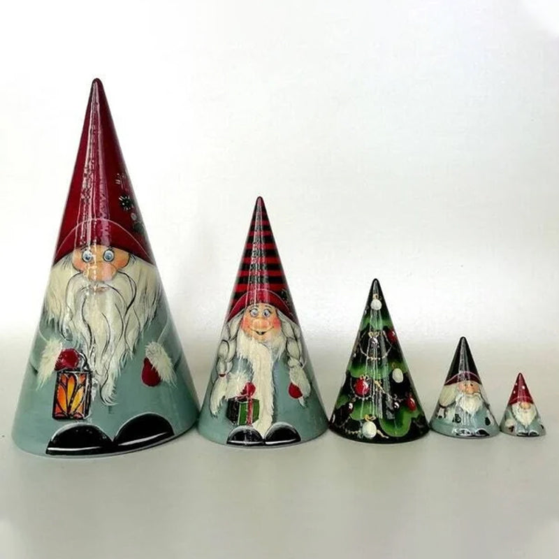 Handmade Scandinavian Gnome Wooden Nesting Dolls (5 pcs)