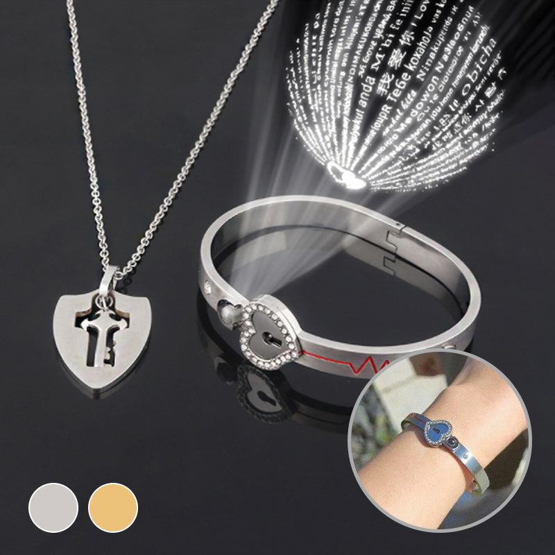 Lock Bracelet and Key Necklace Set