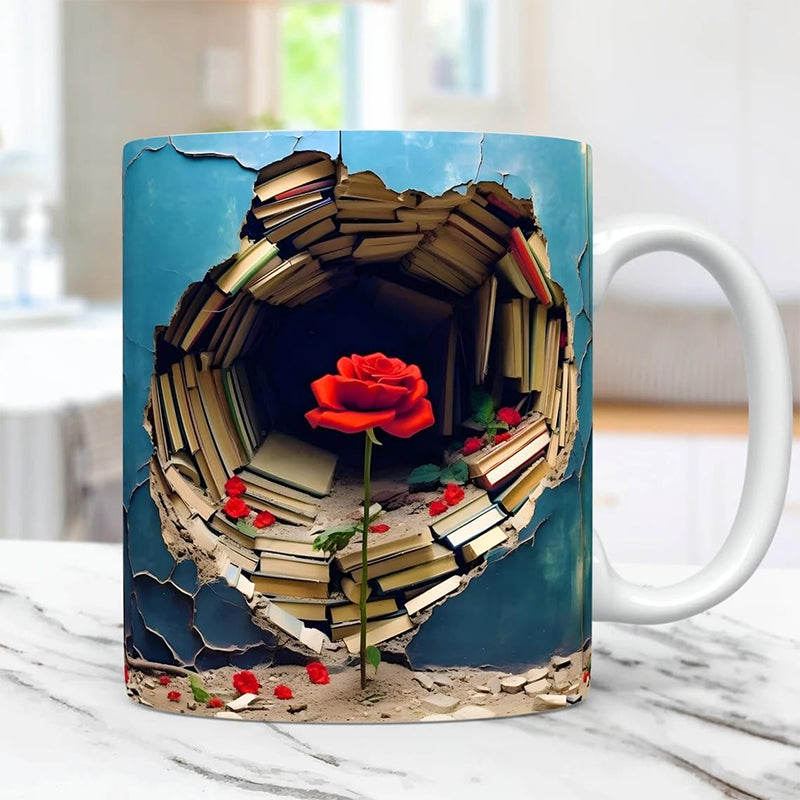 3D Effect Bookshelf Coffee Mug