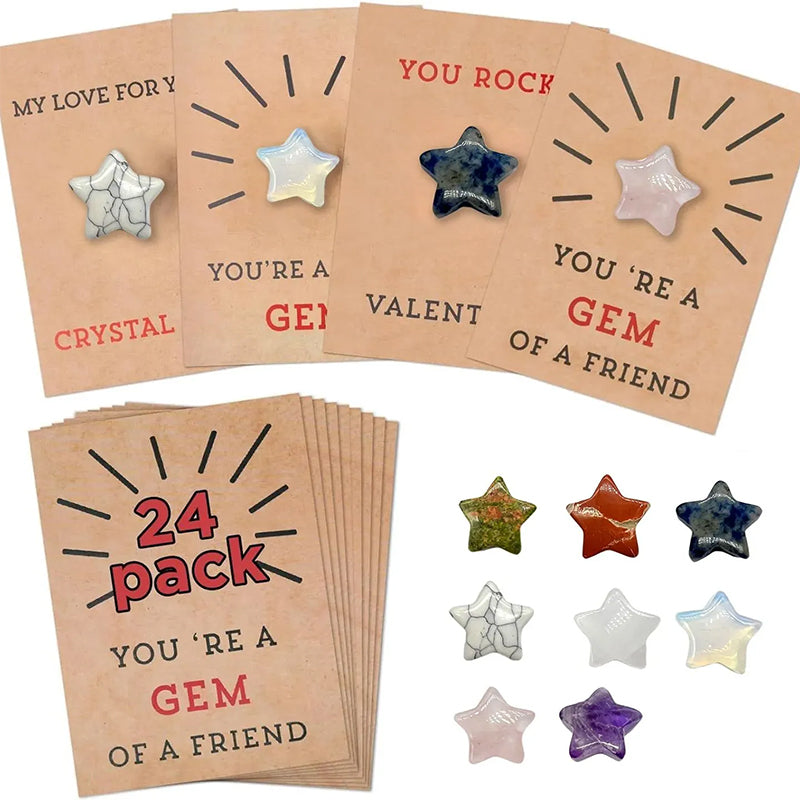24 PCs Valentines Cards with Star-Shape Crystals